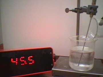 Zugabe von konz. Schwefelsure zu Wasser, sofortiger Temperaturanstieg (Ausgangstemperatur 19.2 C)
