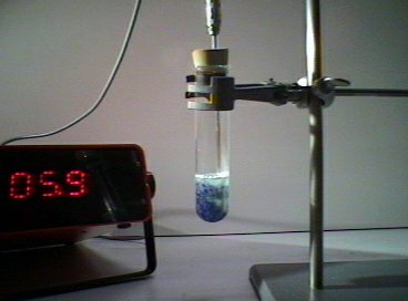 Cobalt (II) chloride 7 minutes after the addition of thionyl chloride